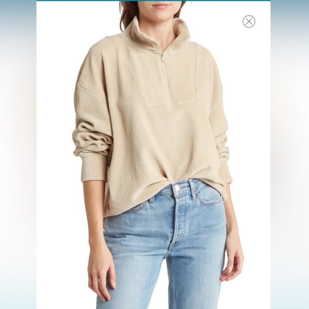 TOPSHOP Ribbed Velour Half Zip Sweatshirt